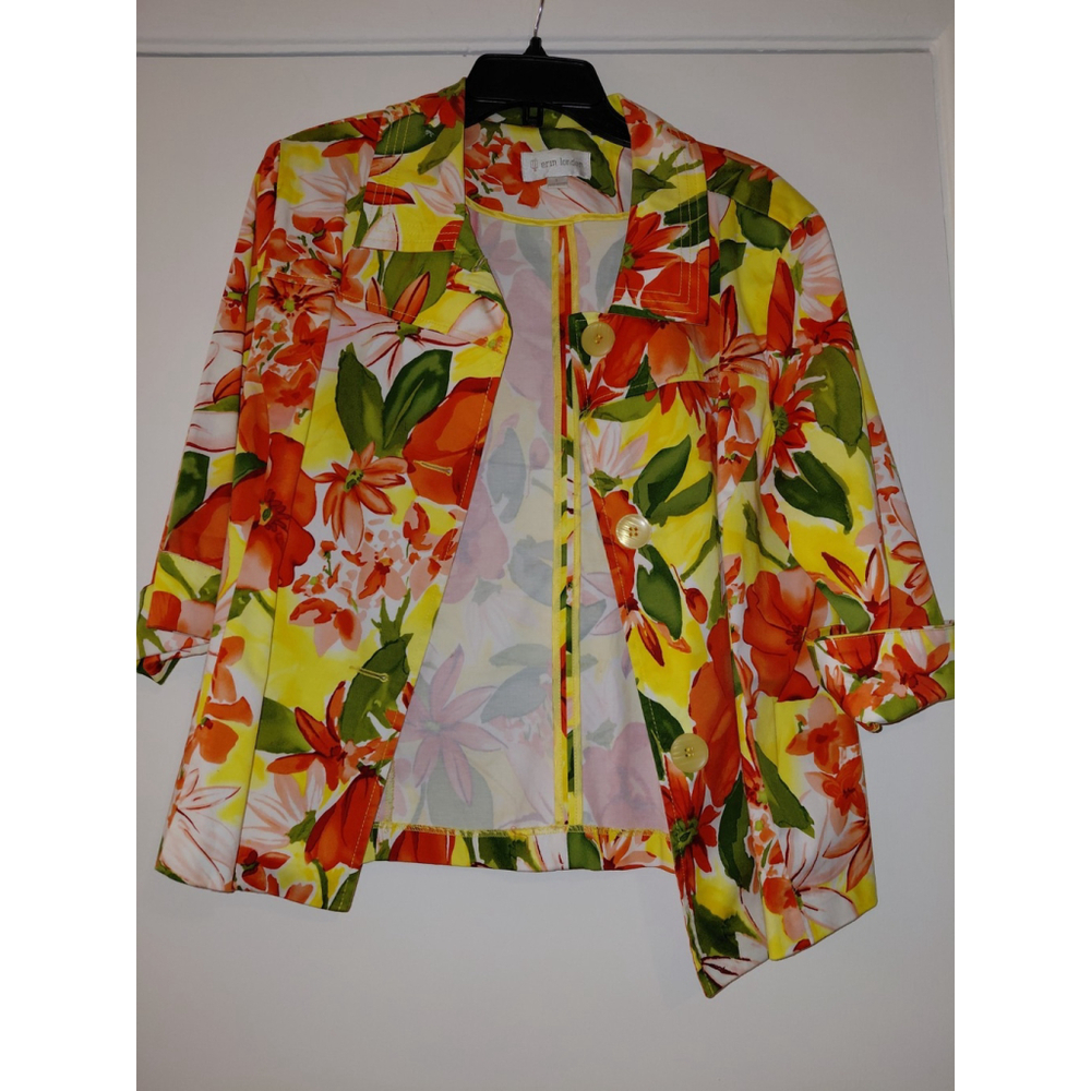 Ladies Vintage Erin London Tropical Floral Blazer Jacket Size Large Button Front